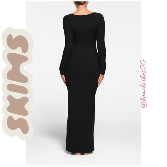 SKIMS Soft Lounge Petite Long Sleeve Dress Onyx Medium NWT - Picture 3 of 6